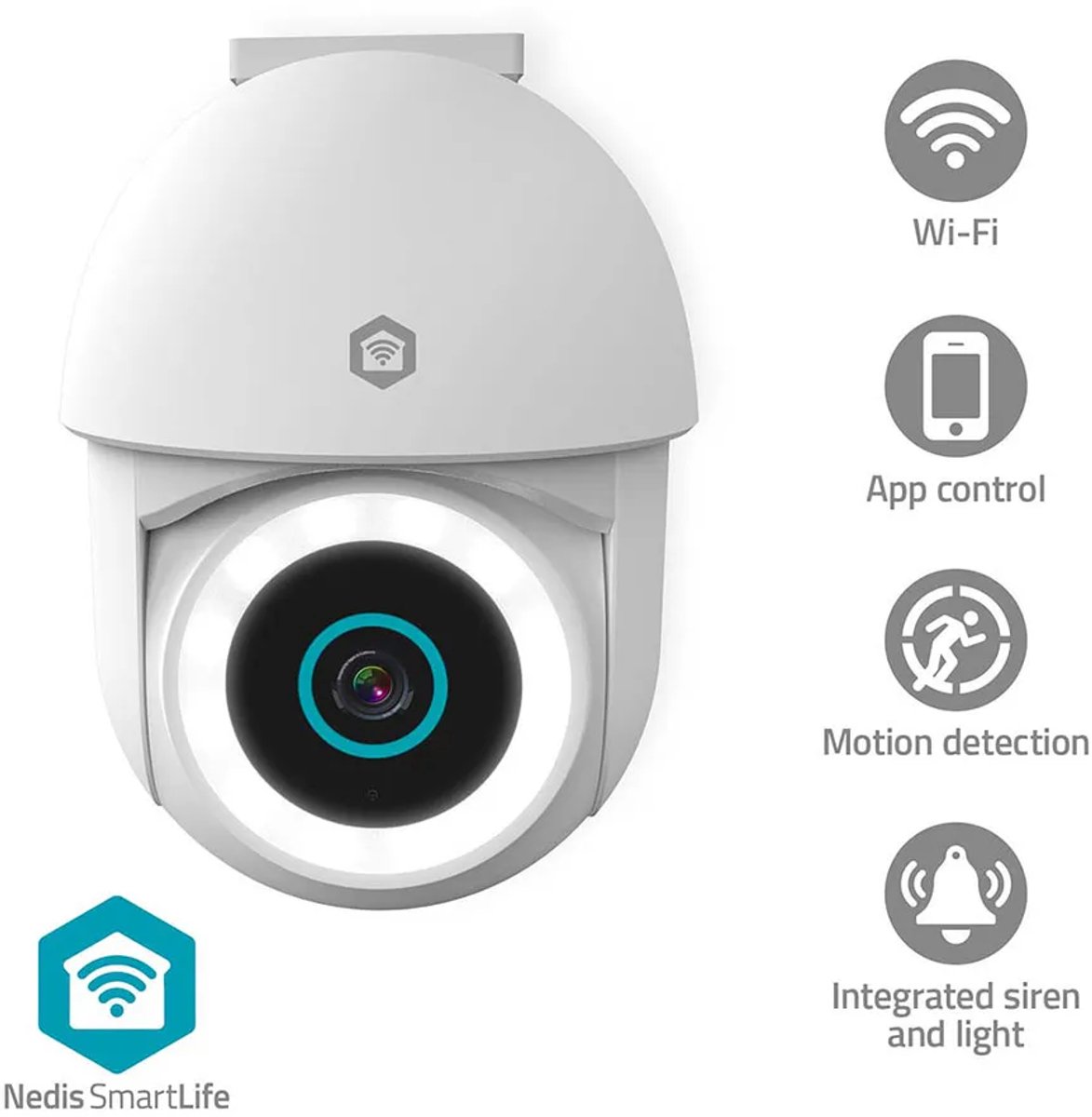 Nedis SmartLife Buitencamera – 3MP – WiFi – Spotlight – Pan & Tilt – IP65 – Wit