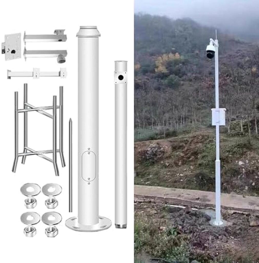 Camera Paal - Bevestigingsstandaard - Beveiligingscamera Ophangen - Ingebouwde Bliksemafleider - 200cm Hoog - Wit