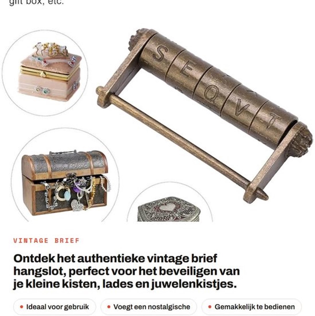 Dailygoods- Hangslot Vintage Stijl - Antiek Combinatieslot