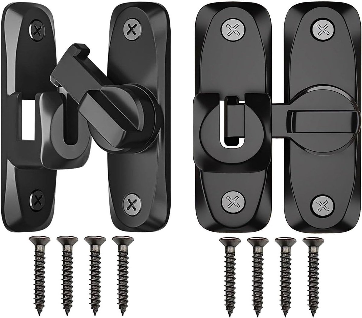Zware Duurzame Schuifdeur Slot met 90/180 Graden Draai Mechanisme, Roestbestendige Latch voor Schuurdeuren en Tuinpoorten (Zwart, 2 Stuks)