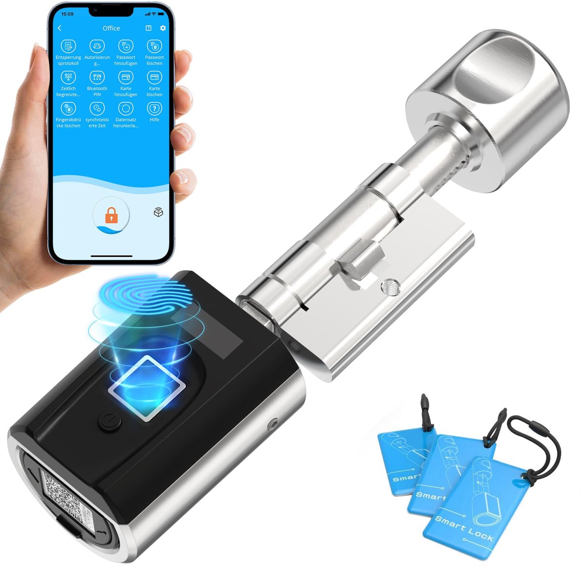 SnelShoppen - Elektronisch Deurslot met Vingerafdruk, RFID, Bluetooth Wifi, IP65, Voor Huisdeur 30-70 mm, Slimme Beveiliging voor Thuis