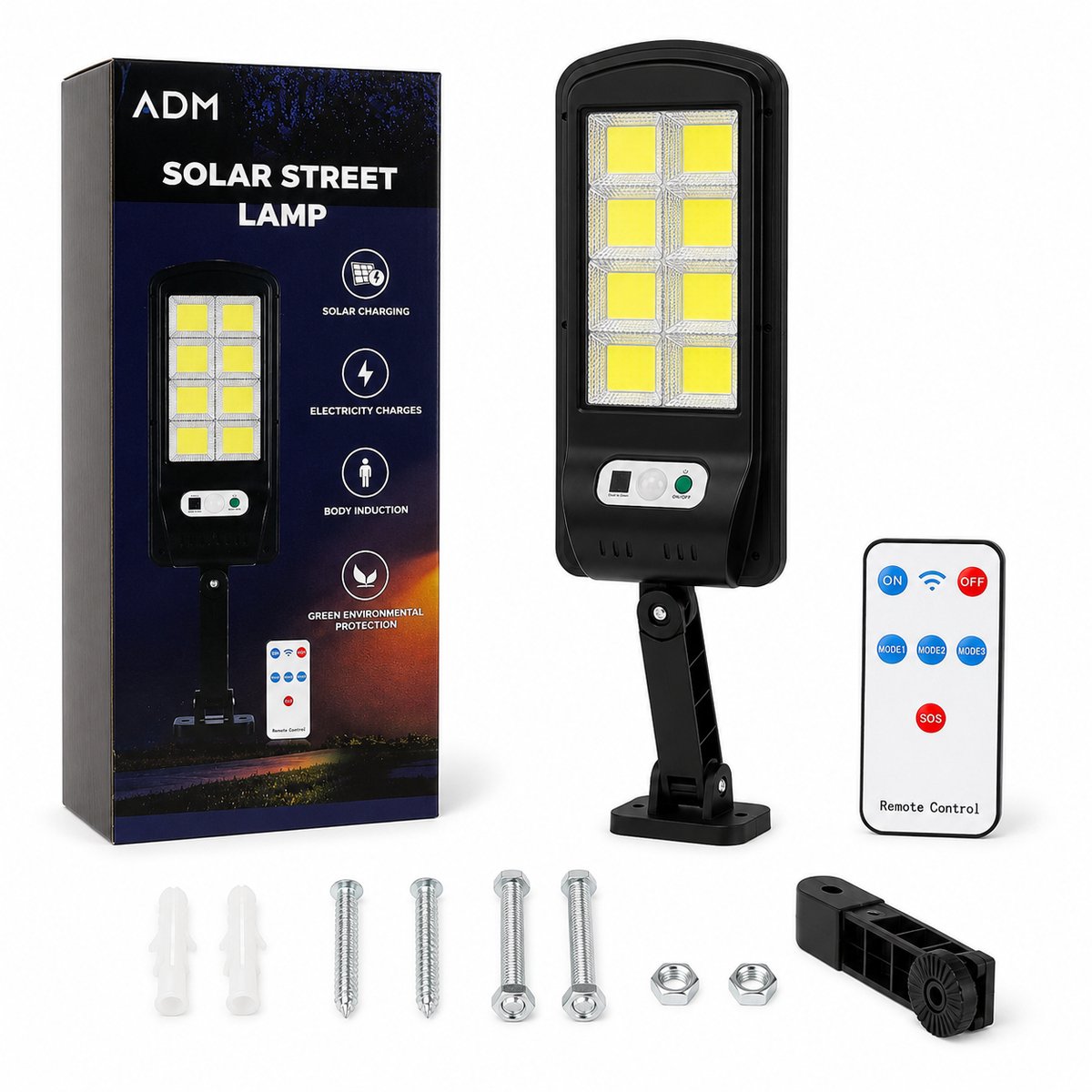 ADM Solar Wandlamp met Bewegingssensor - 160 LED - IP65 Waterdicht - Inclusief Afstandsbediening - Tuinverlichting op Zonne-energie - Zwart