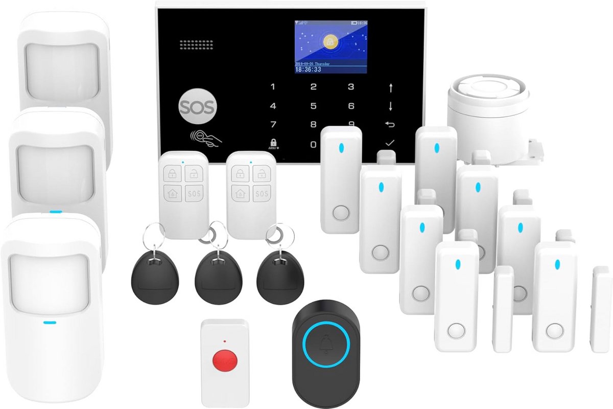 Draadloos WiFi/GSM Alarm Systeem met Sirene, Bewegingssensor en Deur- en Raamsensoren
