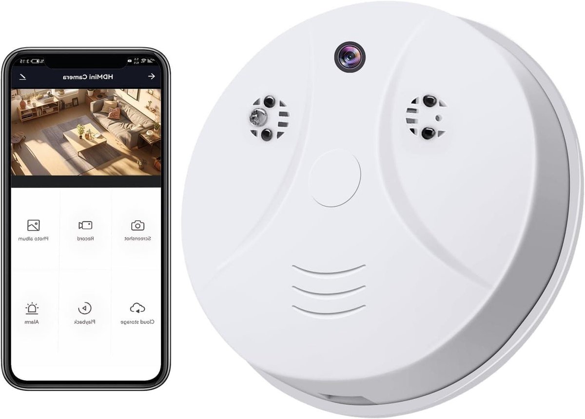 Verborgen Camera - Mini Spycam - Huis Beveiligen - Rookmelder Design - 1080p HD - Wit