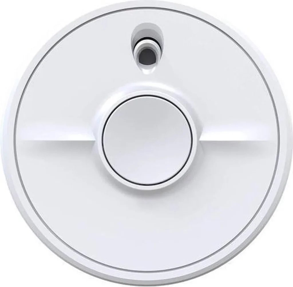 FireAngel optische rookmelder met een vervangbare 9V-batterij en een grote testknop in het midden
